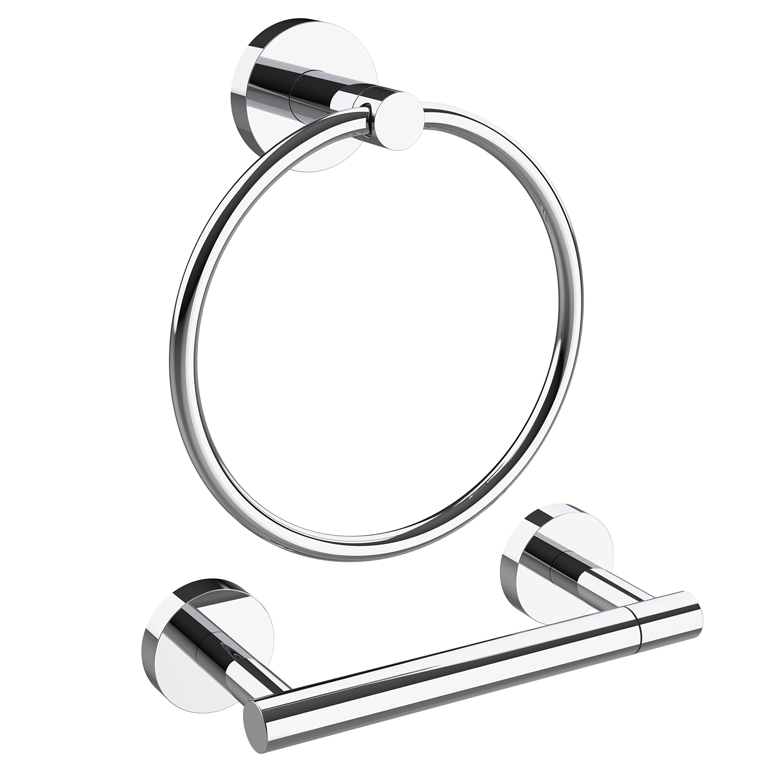 WZRUA Toilet Roll Holder & Towel Ring Set Wall Mounted, Chrome Stainless Steel Toilet Paper Holder and Hand Towel Holder for Bathroom and WC