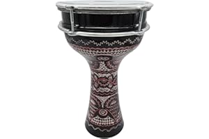 ZAZA Percussion 16'' Length Aluminum Darbuka, 8" Tunable Synthetic Head Turkish Doumbek Drum (Black- Engrave)