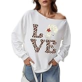 Verdusa Women's Goth Leopard Letter Print Off The Shoulder Sweatshirt Streetwear Pullover Tops