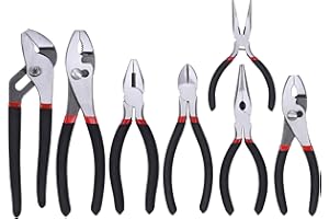 FASTPRO 7-piece Utility Pliers Set, Includes Slip Joint, Long Nose, Diagonal, Groove Joint, Linesman, and Mini Long Nose Pliers, Dipped Handle
