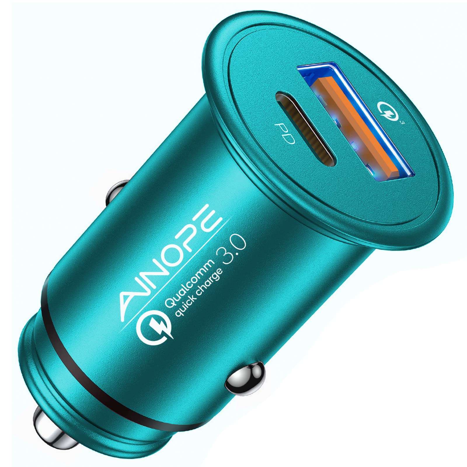 AINOPE 67.5W iPhone 16 Car Charger USB C Fast Charging,Cigarette Lighter Adapter PD&QC All Metal Mini Car Charger Adapter,Type C Car Charger for iPhone 16 Pro Max Plus 15 14 13 12,Samsung,Green