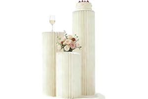 Karida 3 Pack Portable White Cylinder Stands for Party, 31.5", 23.6", 15.7" Height Foldable Cardboard Tall Cake Pedestal Stan