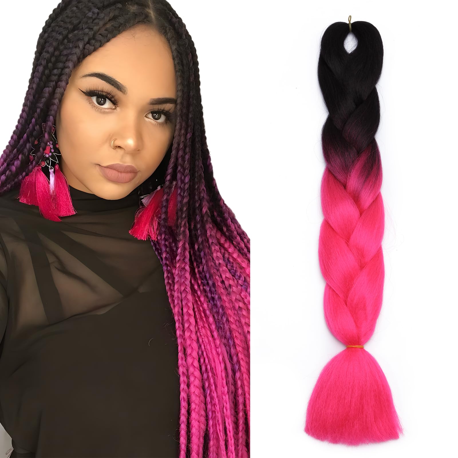 S-noilite Ombre 4 Tones Braiding Hair Extensions - Jumbo Braids - 24",1 Bundles - Black to Peach Pink