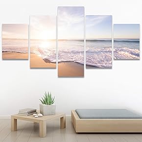 SIGNWIN 5 Panel Canvas Wall Art Coastal Scenery...