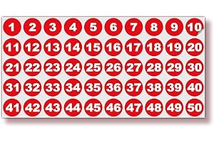 iSYFIX Red Consecutive Number Stickers – 1 to 50, 1-inch, 1 Set – Vinyl Self Adhesive Premium Decal, Ideal for Inventory, Storage, Organizing, Boxes, Bins, Toolbox, Lockers & More, Indoor/Outdoor