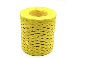 SILLLULE Raffia Paper Craft Ribbon,1/4 Inch 656 Feet Raffia Twine String for Gifts Wrapping,Raffia Ribbon Raffia Paper Rope for Craft Weaving Hats Bags Knitted Crochet DIY Craft Projects, Yellow