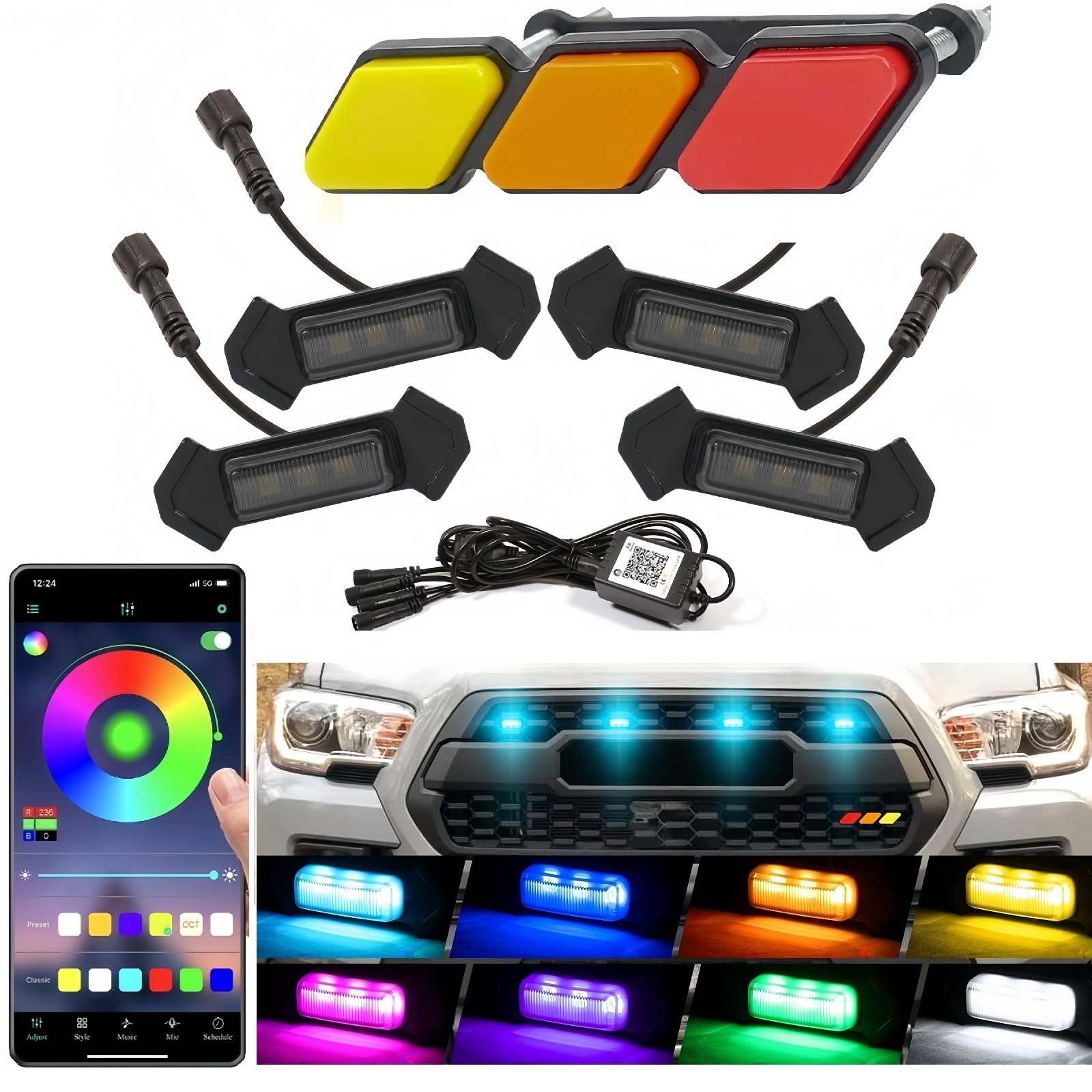 Photo 1 of RGB Led Grill Lights Fit for Toyota Tacoma 2015-2023 TRD-Pro or Aftermarket TRD-pro Grills Grille Tacoma Lights+1pcs Emblem (RGB Tacoma Led+1pc Emblem)
