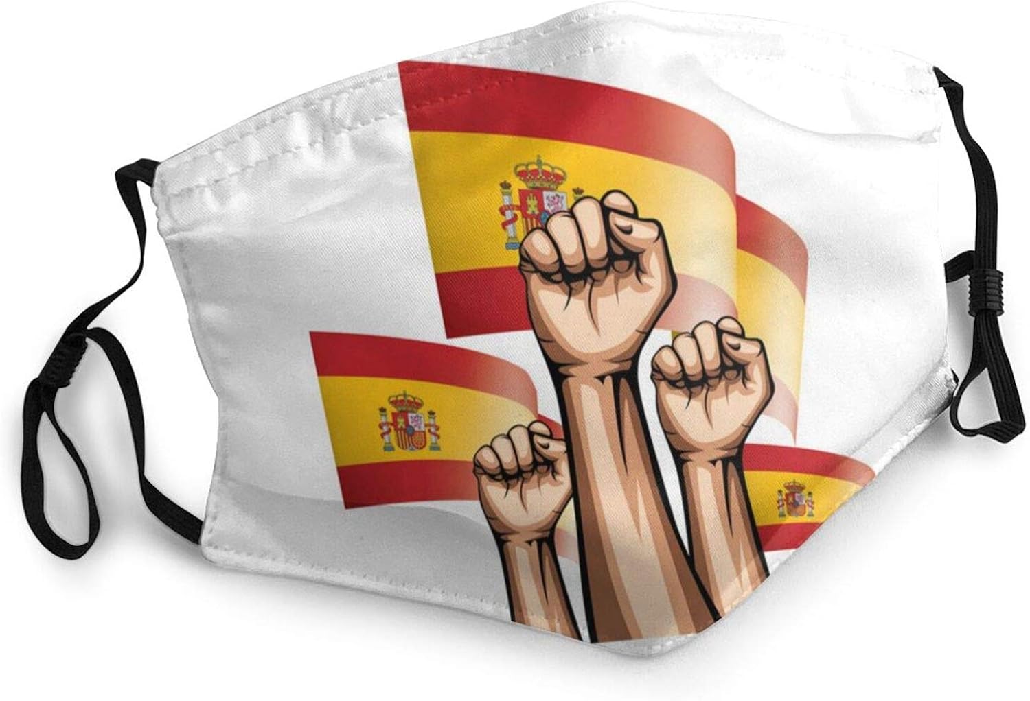 Spain Flag and Hand On White Background Adult Face Masks Patriotic