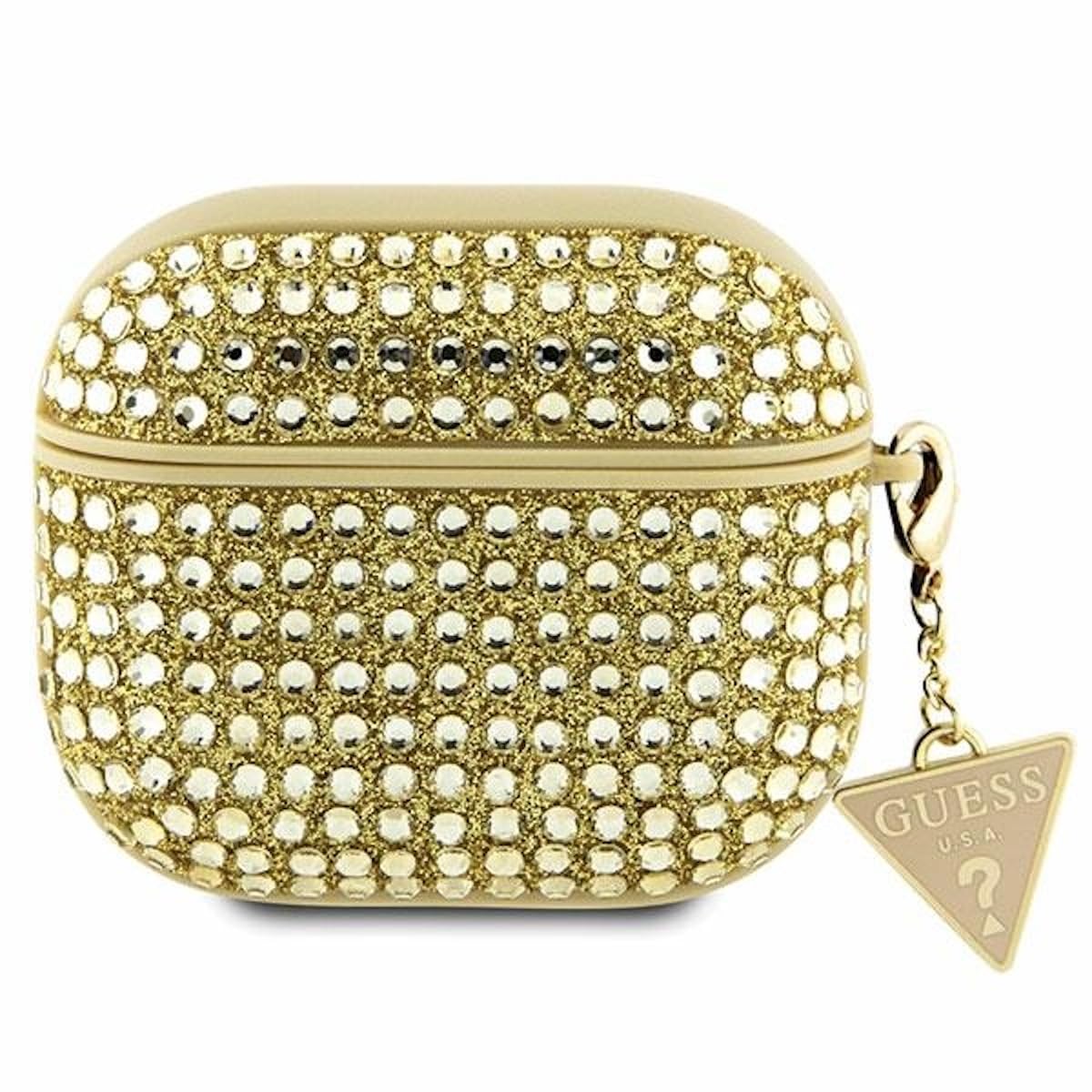 Guess GUA3HDGTPD Headset Case for AirPods 3, Golden Rhinestone Triangle Charm
