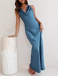Satin Cowl Neck Sleeveless Backless Maxi Wedding