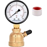 Uharbour Gas Line Pressure Tester, Brass Gas Pressure Tester Gauge, 3/4" FNPT Forged Brass Assembly with Air Pressure Gauge 3