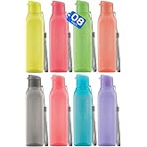 Bulk Water Bottles Set of 8 &ndash;17oz Multicolor Sports Bottles for Kids and Adults &ndash; Leak Proof Water Bottles with Carry Strap &ndash; Square Reusable Bottles for Juice, Drinks &ndash; BPA-Free Dishwasher-Safe