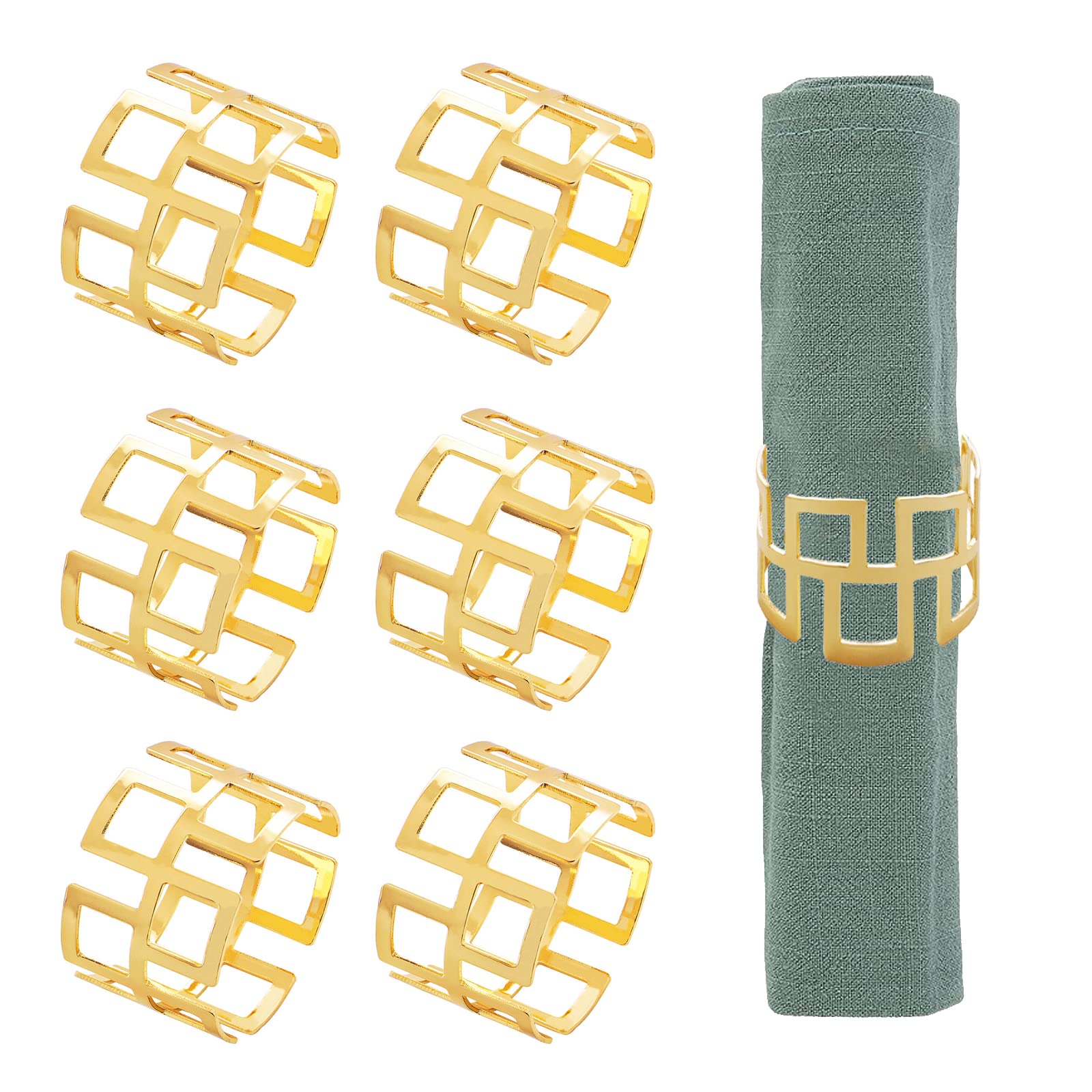 Gold Napkin Rings, Pack of 6 Metal Hollow Napkin Holders Buckles Napkin Rings for Christmas, Thanksgiving, Wedding, Party, Dinner, Table Decoration (Great Wall)