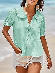 Tankaneo Women's Puff Sleeve Shirts Peter Pan