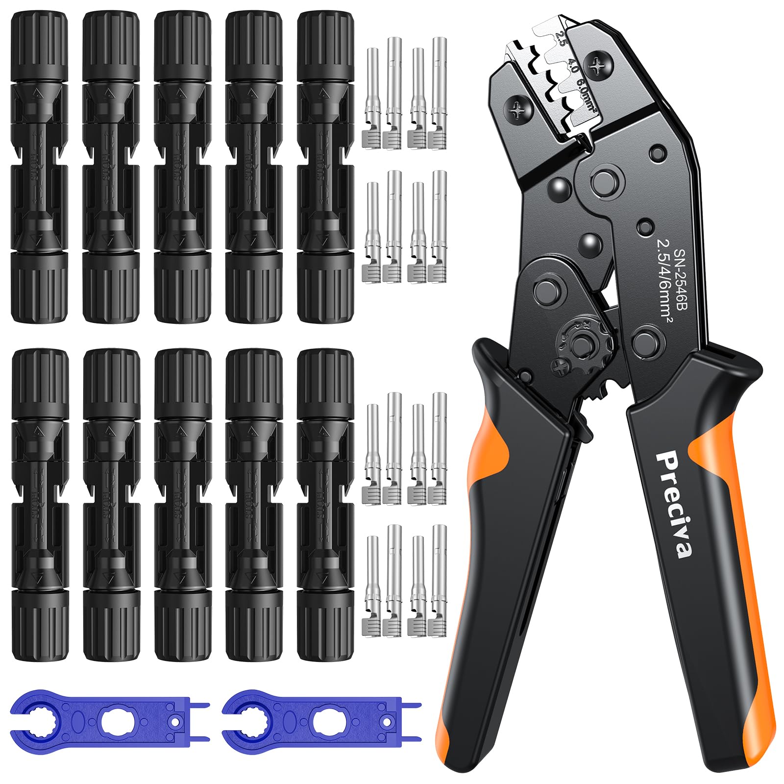 Crimping Plier Solar Plug Set, Preciva Crimper Pliers with 10pcs Panel Cable Connector + 2 Wrenches, Solar Plug Crimp Toolkit for 2.5-6.0mm²