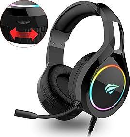Auriculares Gaming PS4 HAVIT Iluminación RGB Cascos Gaming Sonido Envolvente, Controlador de 50MM y micrófono con reducción de Ruido para Xbox One/PC/Móvil （2011d,Negro） 