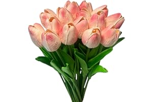 Ribiliwer 15pcs Real Touch Tulips PU Artificial Flowers Fake Tulips Flowers for Arrangement Wedding Party Easter Spring Home 