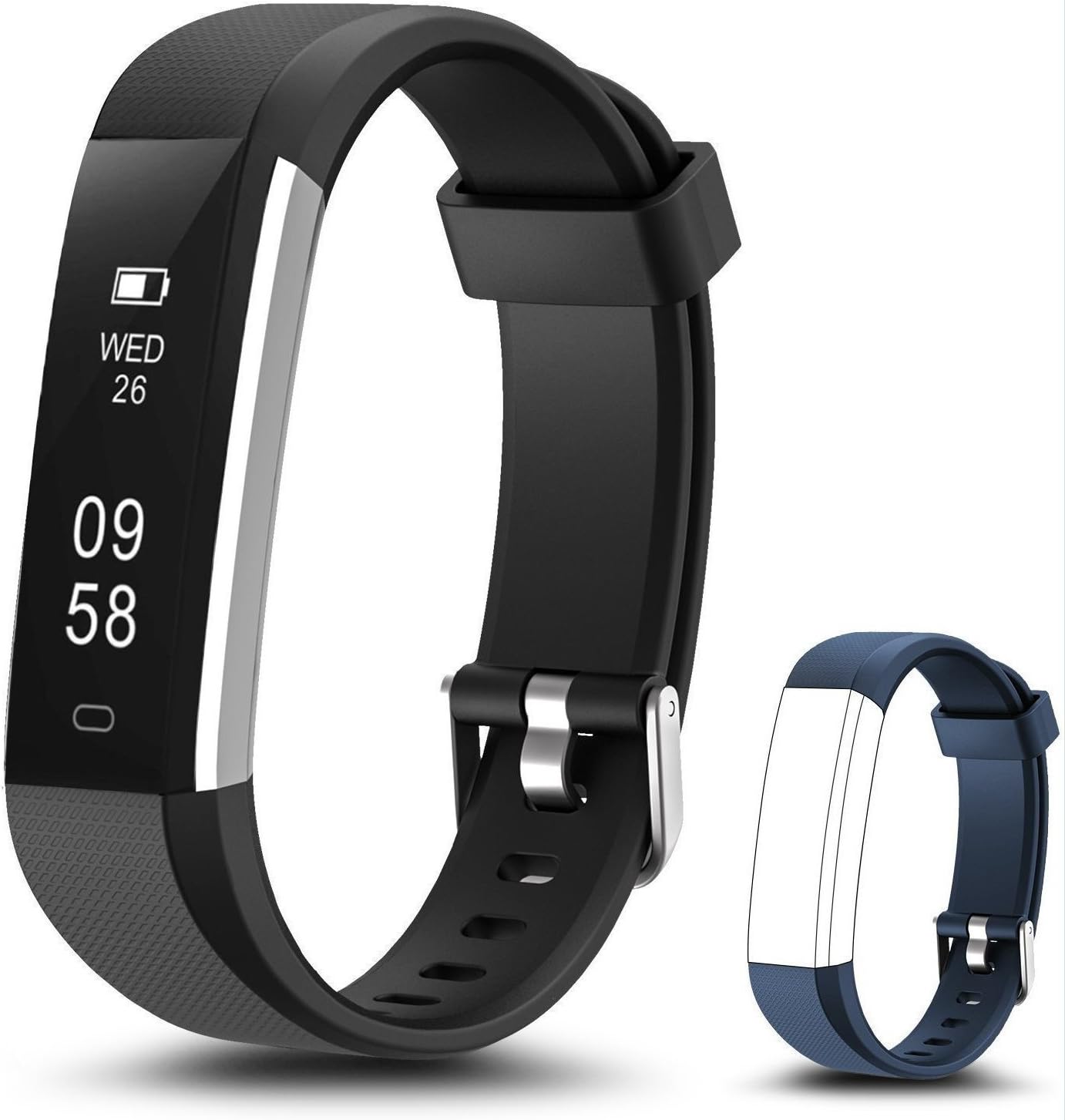 Fitness Tracker, Moson Waterproof Activity Tracker with Pedometer Step Counter Sleep Monitor Calorie Counter Smart Watch for Android and iOS Smartphones (Black + Blue Band)