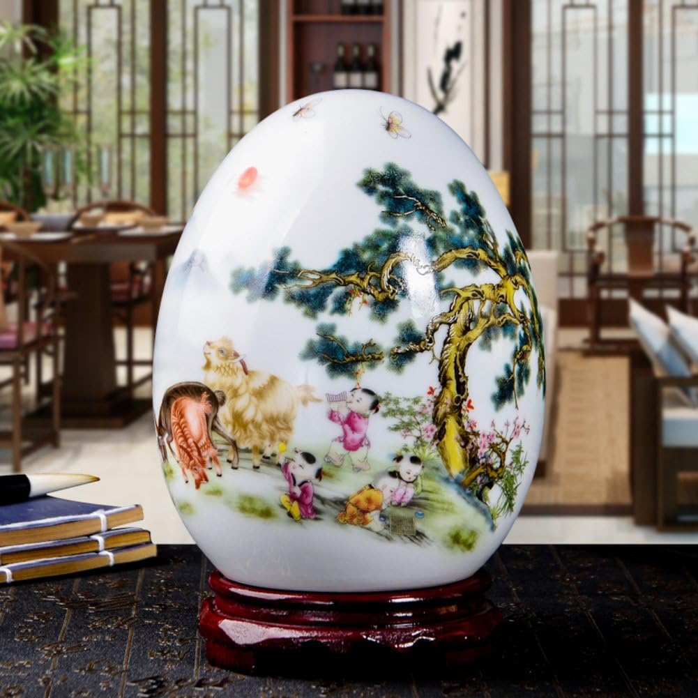 Ceramic vase,Chinese ceramic vase decorative flower tung chi egg floral red vase for home decoration with pedestal-D W6*H8inch(15*20cm)