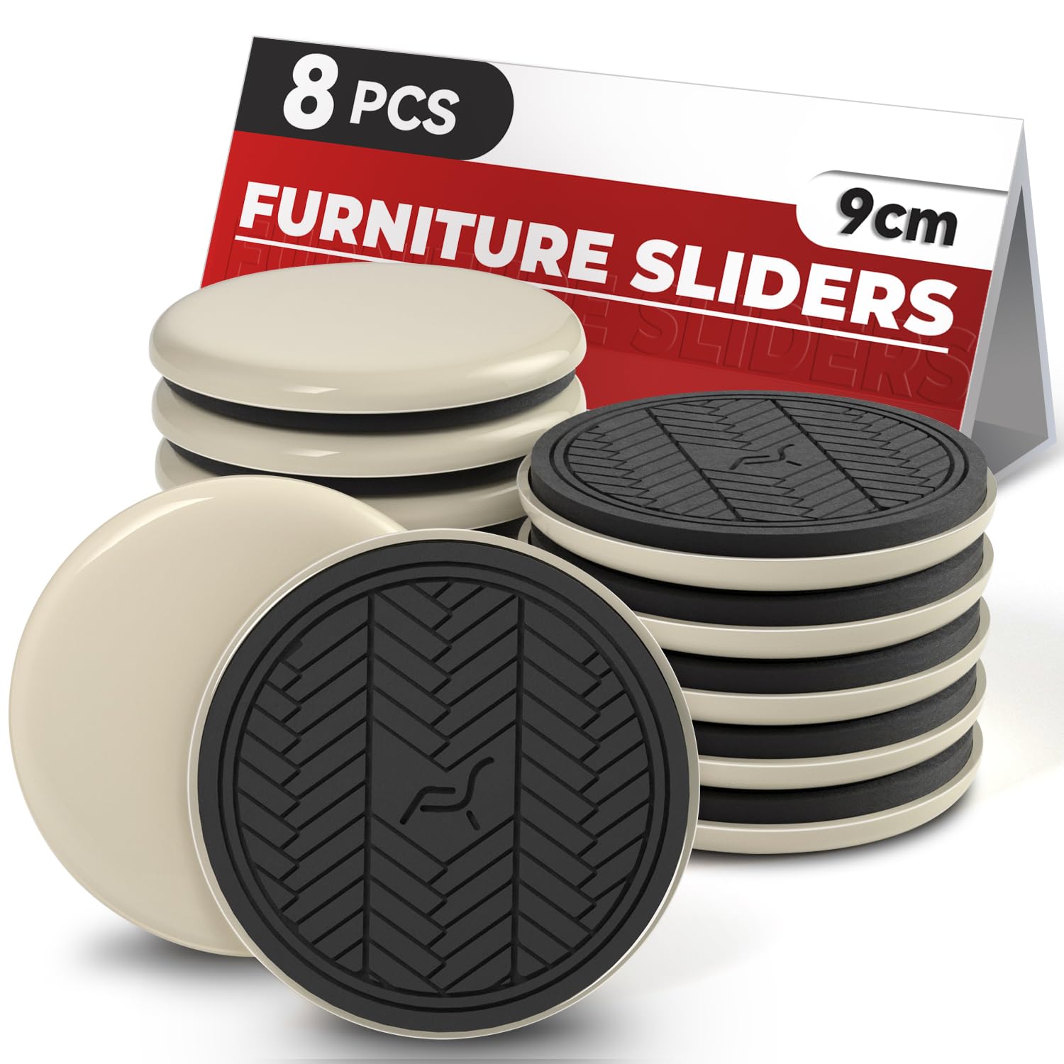 Furniture Sliders for Carpet – 8 PCS 9 cm (3½″) Reusable Plastic Gliders, Heavy‑Duty Moving Pads Protect Carpet & Floors, Moving Heavy Furniture Quickly and Easily