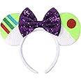 UNSPAZ Mouse Ears Headbands, Sequin Mouse Ears for Women Girls Boys, Shiny Bow Headband for Cosplay Party Decorations Hair Accessories (Green)