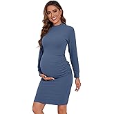 Smallshow Women's Materntiy Dress Long Sleeve Knit Crew Neck Pregnancy Clothes