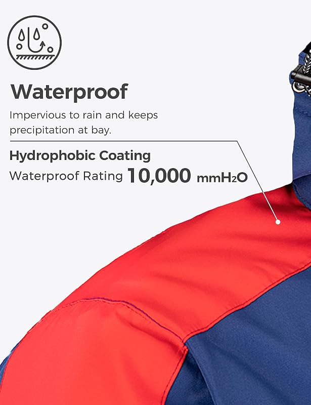 Chaqueta de Esquí Hombre Impermeable Parka Capucha Azul Marino XL