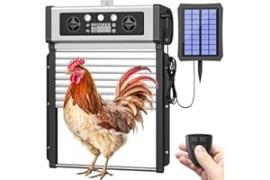 LOBELINE Automatic Chicken Coop Door Solar Powered,4 Modes Auto Chicken Door Solar,LCD Display Chicken Door with Timer & Light Sensor,Anti-Pinch & Weather Proof Coop Door with Remote Control