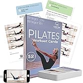 52 Pilates Cards - 40 exercises with Pilates Instructor- Mat Pilates workout cards - Detailed photos and video Instructions - Do Pilates at Home- No equipment needed.