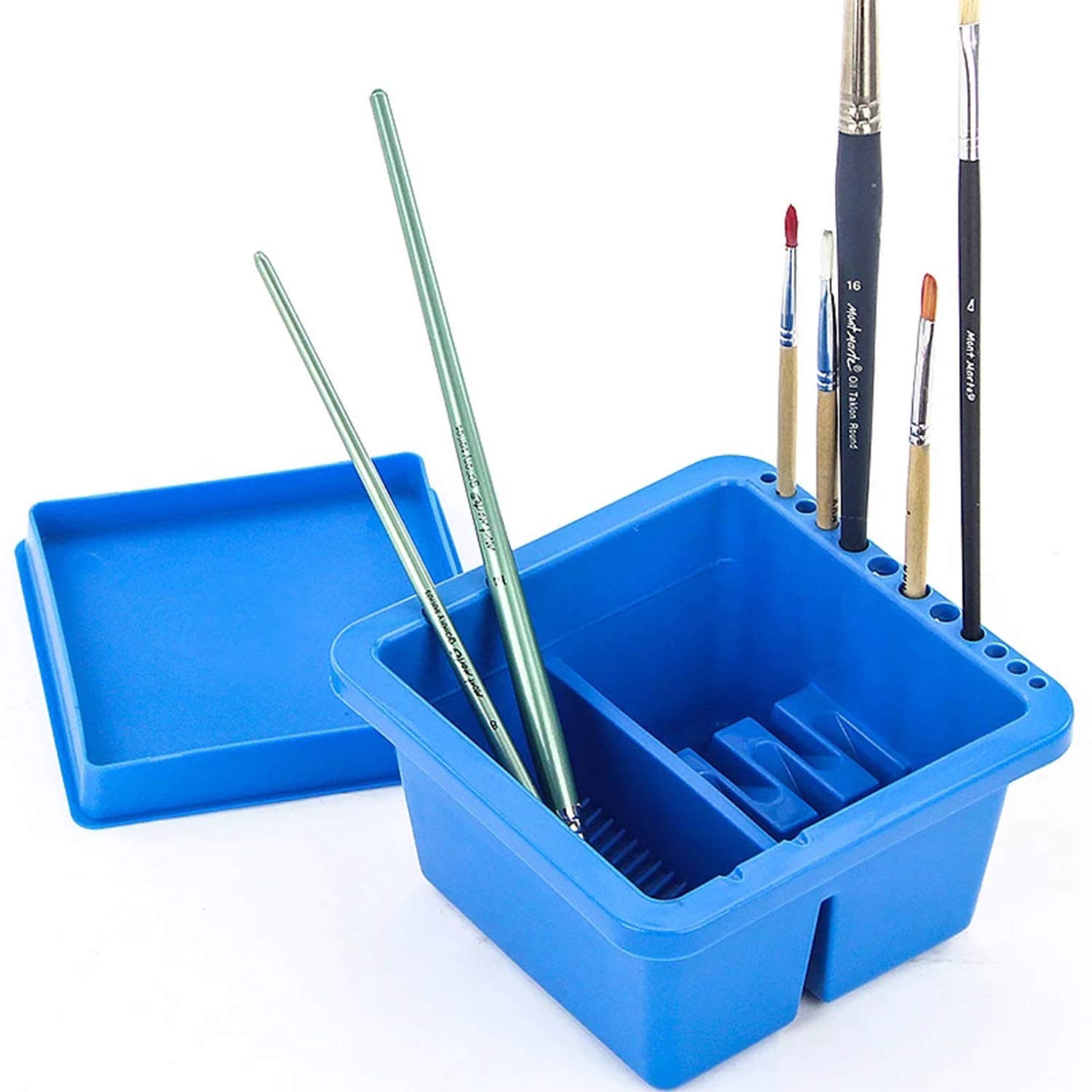 Paint Brush Washer Cleaner Pot Artist Brush Cleaning Bucket Multi-Function Art Pen Barrel Plastic Brush Washer Box with 12 Hole Brushes Holder and Lid Palette for Watercolor Acrylic Oil Painting