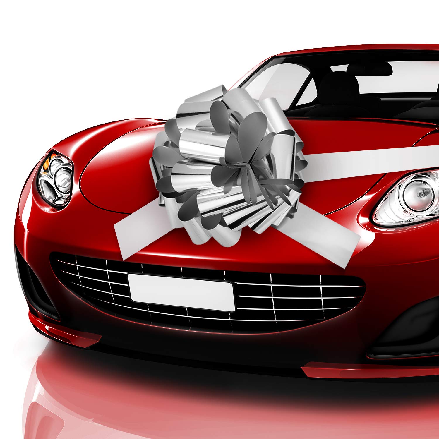 Zonon Car Bow Pull Bow Car Gift Wrapping Bow with 20 ft Christmas Bows for Cars Decor New Houses Big Gift Bow (Glossy Silver, 20 Inch)