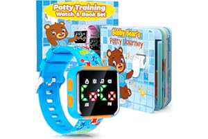 Etuwoe Potty Training Watch and Board Book for Kids: Water Resistant Potty Watches for Toddler Boys Rechargeable Toilet Reminder Dinosaur Toddler Watch 1-3 Birthday Gifts for 2 3 4 Year Old Boy (Blue)