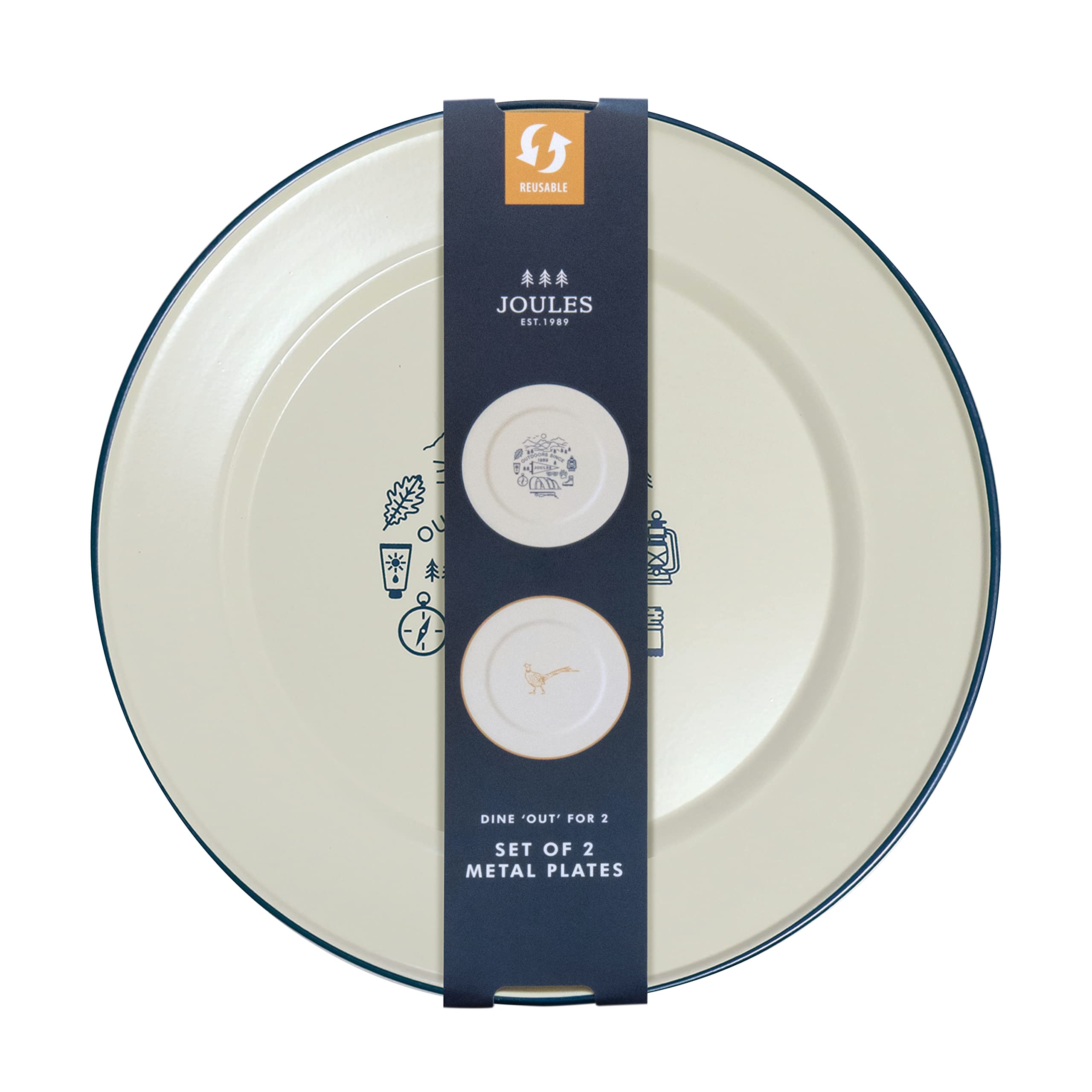 Joules Outdoor Dining Metal Picnic or Camping Plates Pack of 2