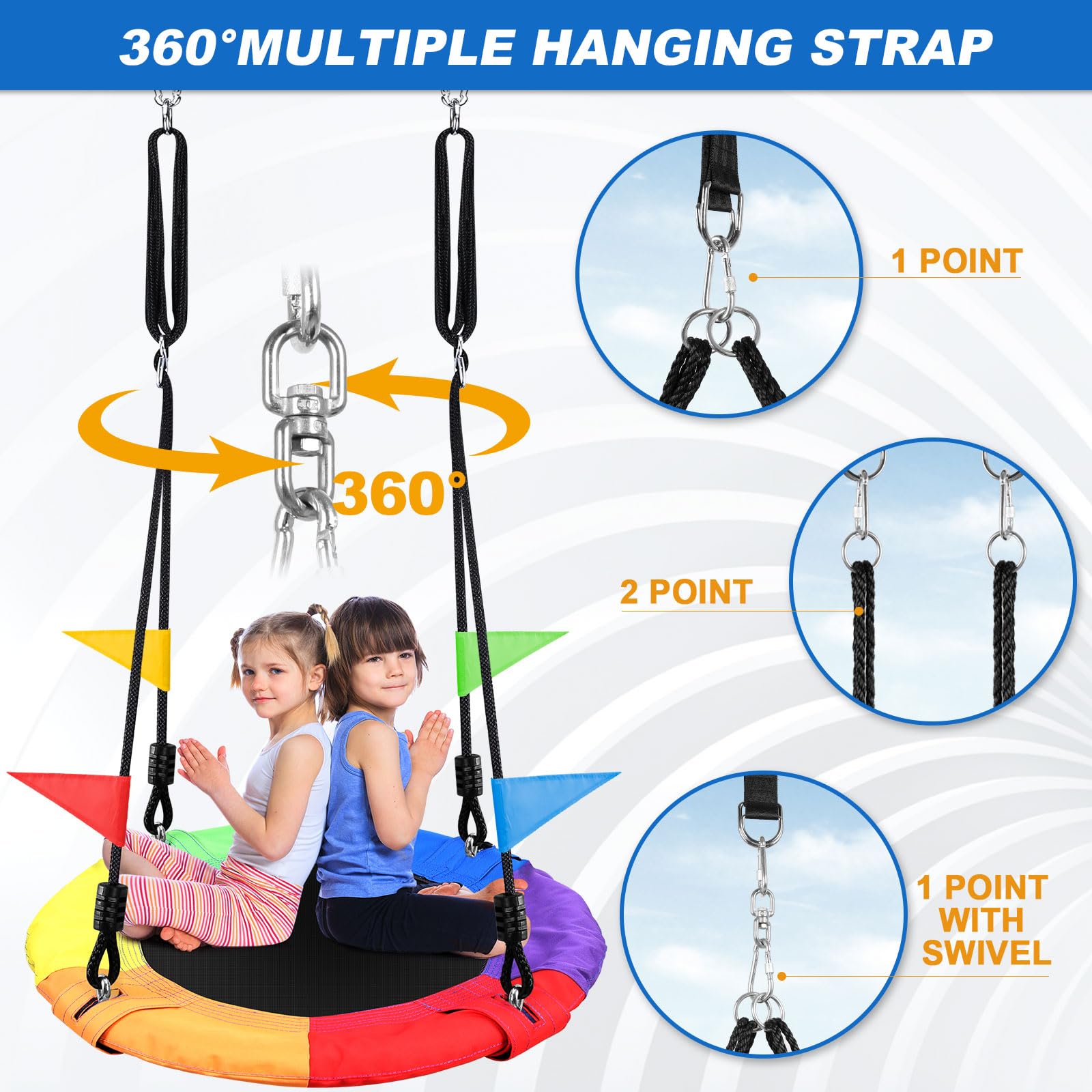 Odoland 24 inch Children Tree Swing, Outdoor Small Saucer Swing Platform Swing for Kid, Round Flying Swing wirh Adjustable Hanging Ropes for Backyard, 220lb Weight Capacity Great for 1-2 Kids