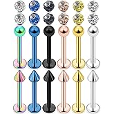 Dyknasz 16G Stainless Steel Monroe Lip Rings Labret Studs Medusa Body Jewelry Piercing for Women Men 3mm Ball 10mm Bar Length