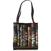 Vintage Floral Bookshelf Dark Academia Cottagecore Aesthetic Tote Bag