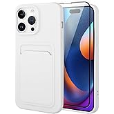MZELQ Compatible with iPhone 15 Pro Max Case TPU Card Holder Wallet Cover,Camera Protection + Screen Protector Soft Card Slot Phone Case -White