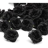 GrainBuds 100 Pcs Mini Black Roses Artificial Flowers Bulk, 1.9" Small Silk Fake Roses Flower Heads for Decoration, Wedding Centerpieces Bridal Shower Party Home Decor,DIY Crafts (Black)