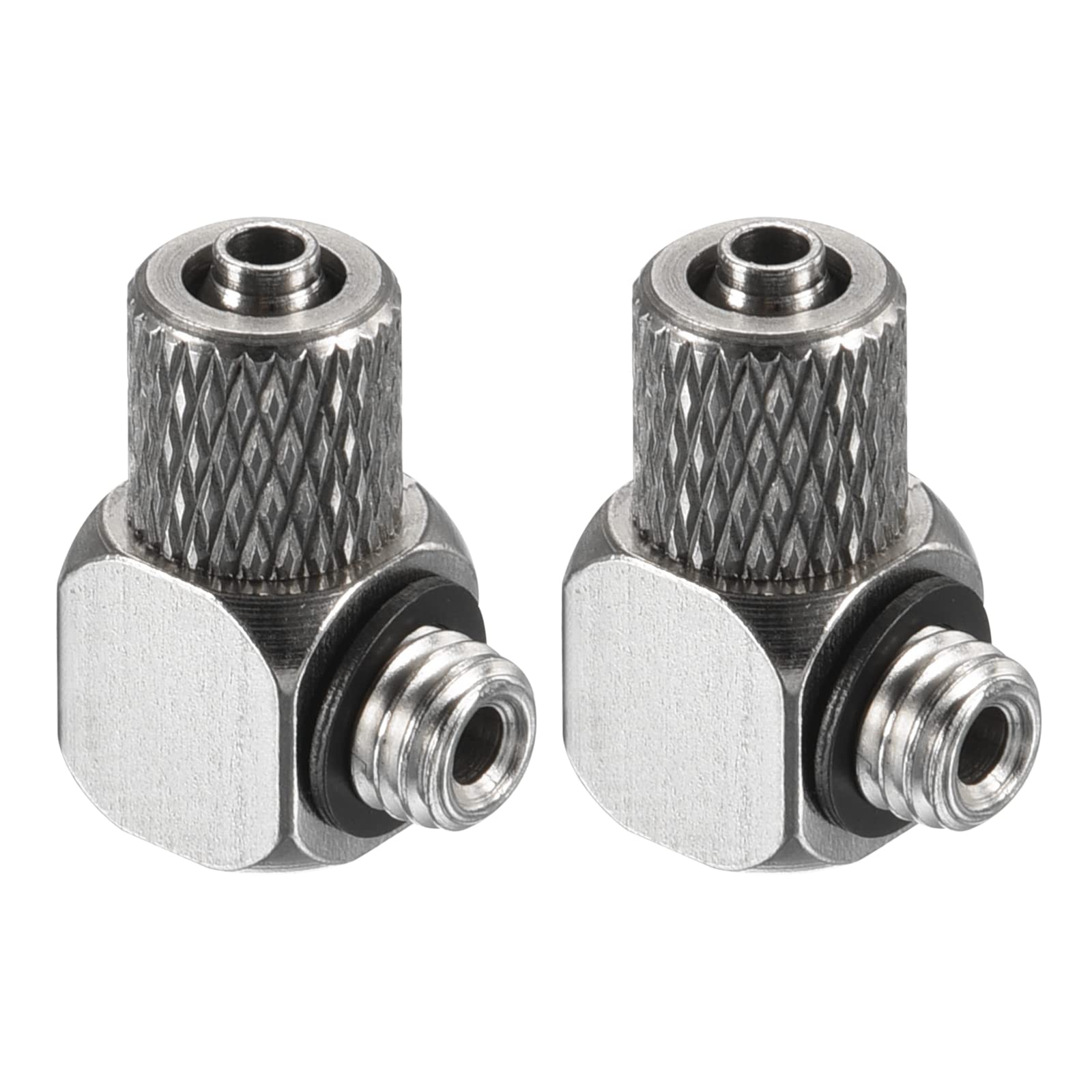 PATIKIL M5x0.8 Male Thread 4mm Tube OD Compression Fitting, 2 Pack 90 Degree Elbow Air Tube Hose Adapter Connector Ferrule