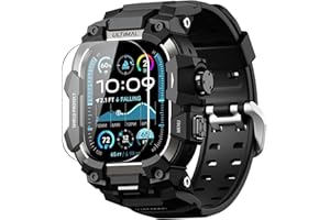 ULTIMAL Rugged Case with Band for Apple Watch 49mm,Compatible with Apple Watch Ultra 3/2/1, Military Grade Shockproof Bumper Cover for iWatch Tactical Band Men (49mm,Black)
