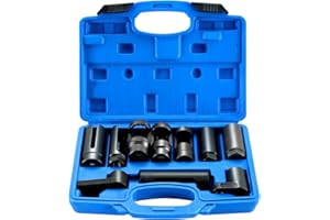 DASBET 10pcs Universal Sensor Socket Set - Oil Pressure Sending Unit & O2 Sensor Tool Set - Chrome Vanadium Steel - Automotiv