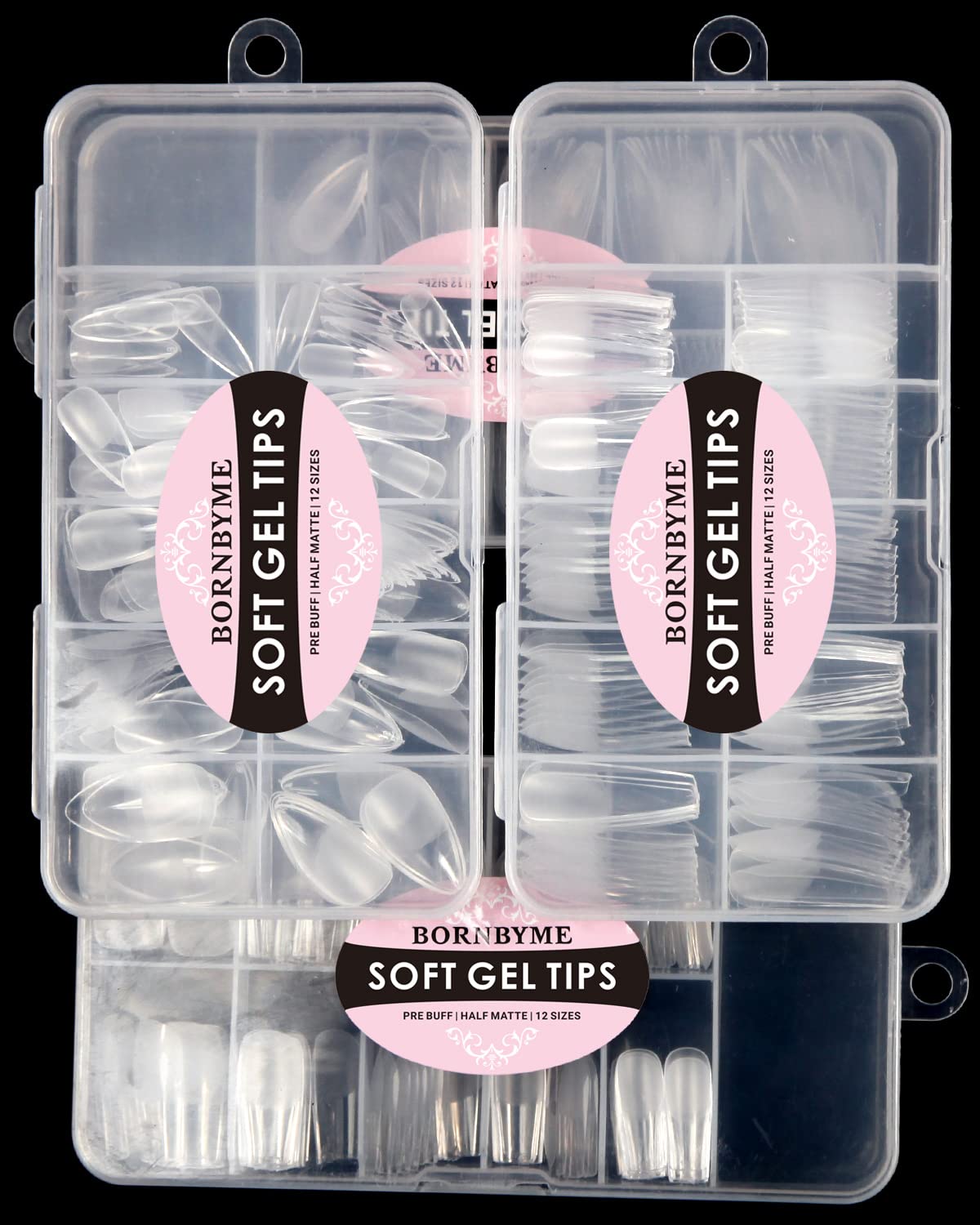 Soft Gel Nail Tips Medium Stiletto, 120PCS Pre Buff Full Cover Shaped Nail Extenison Tips Half Matte Gel Nail Tips BORNBYME - Image 8