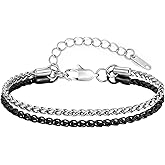 VNOX Silver and Black Mens Bracelet - Stainless Steel Men's Link Chain Bracelet Men's Jewelry Men