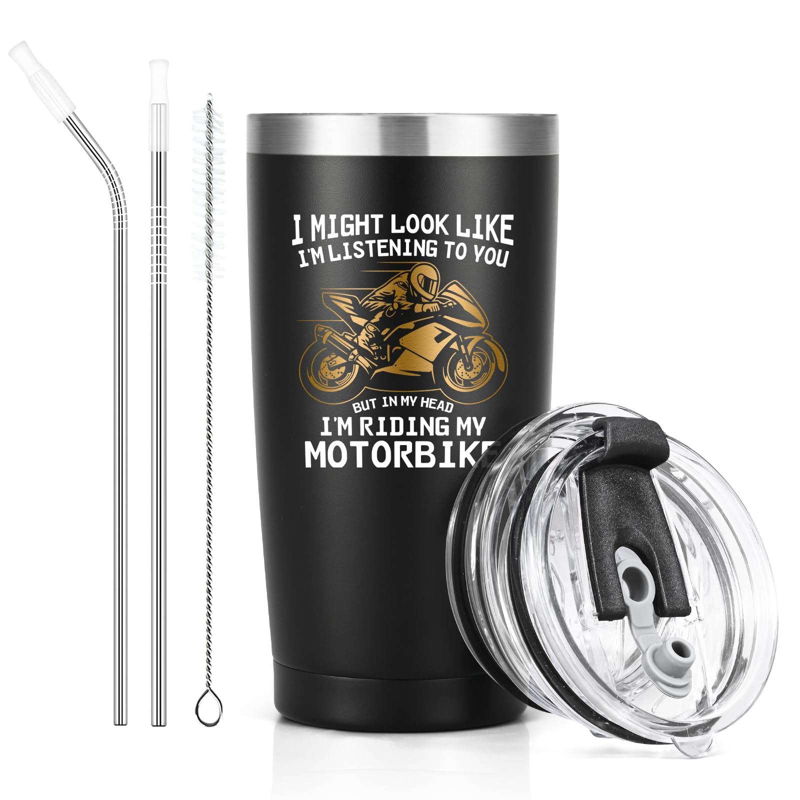 Livole in My Head I’m Riding My Motorbike, Funny Gifts for Men, Dad, Him, Colleagues, Motorcycle Motorbike Gifts for Men, Christmas Fathers Day Presents, 20oz 600ml Insulated Travel Mug with Handle