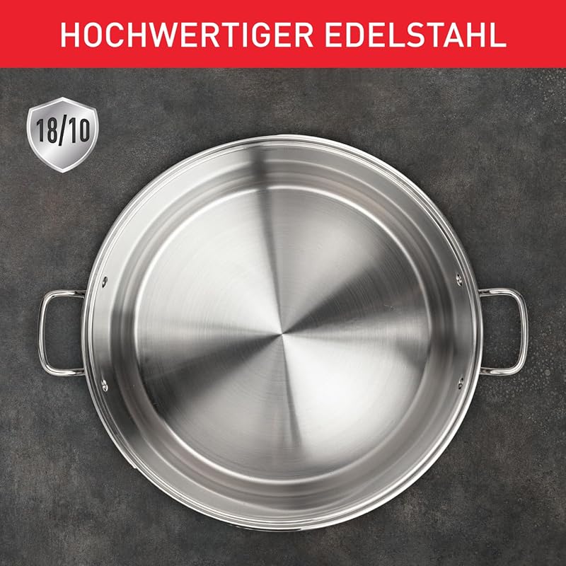 A70546 Duetto Kochtopf | 24 cm | induktionsgeeignet | einfache Reinigung in der Spülmaschine | Messskala | Glasdeckel zum Abgießen | Edelstahl