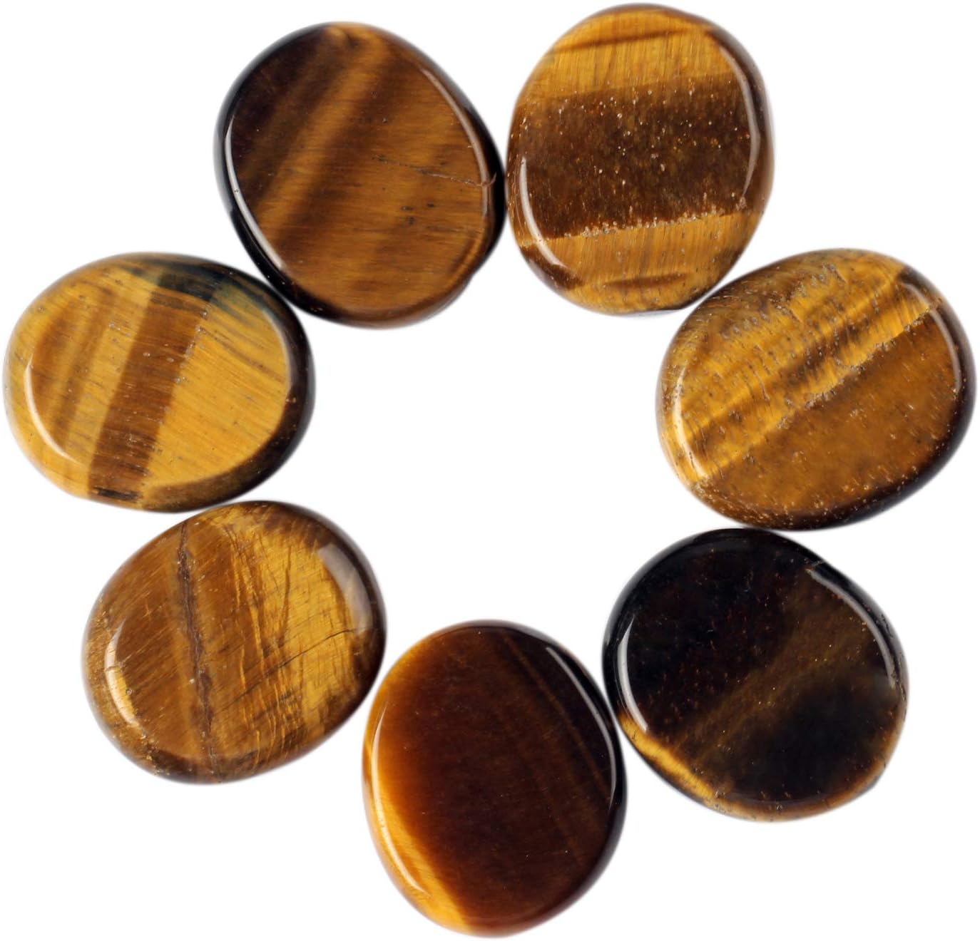 Natural Yellow Tiger Eye 7pieces/lot Palm Stone Reiki Healing Chakra Free Pouch (Yellow Tiger Eye)