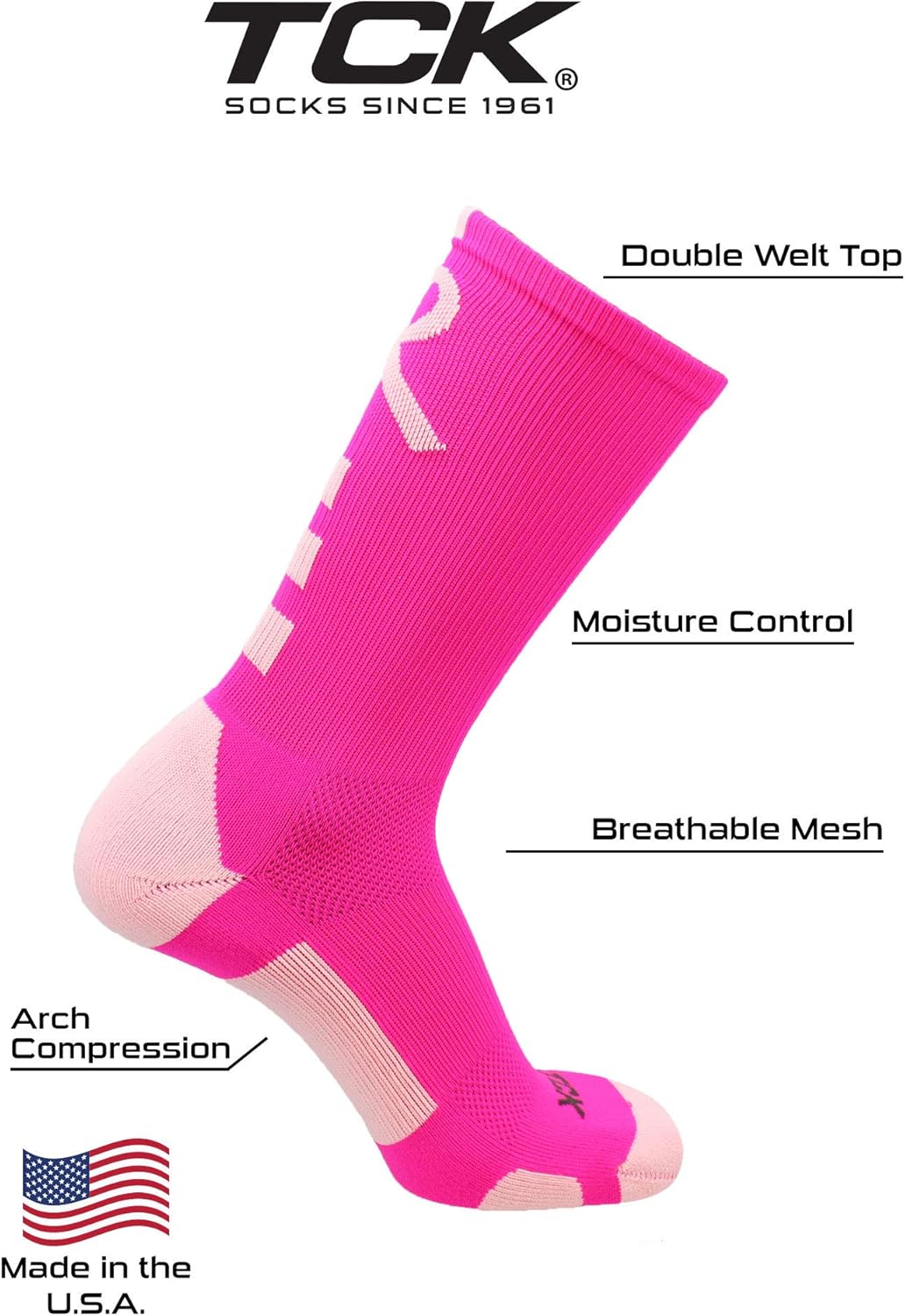 TCK Baseline Breast Cancer Awareness Athletic Crew Socks (Kids and Adult Sizes) : Clothing