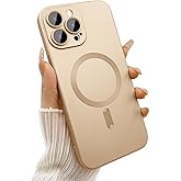 ankofave Magnetic for iPhone 15 Pro Max Phone Case for Women, Matte Luxury Metallic Luster Design and Camera Lens Protector, Compatible with Magsafe Case for iPhone 15 Pro Max 6.7"-Champagne Gold