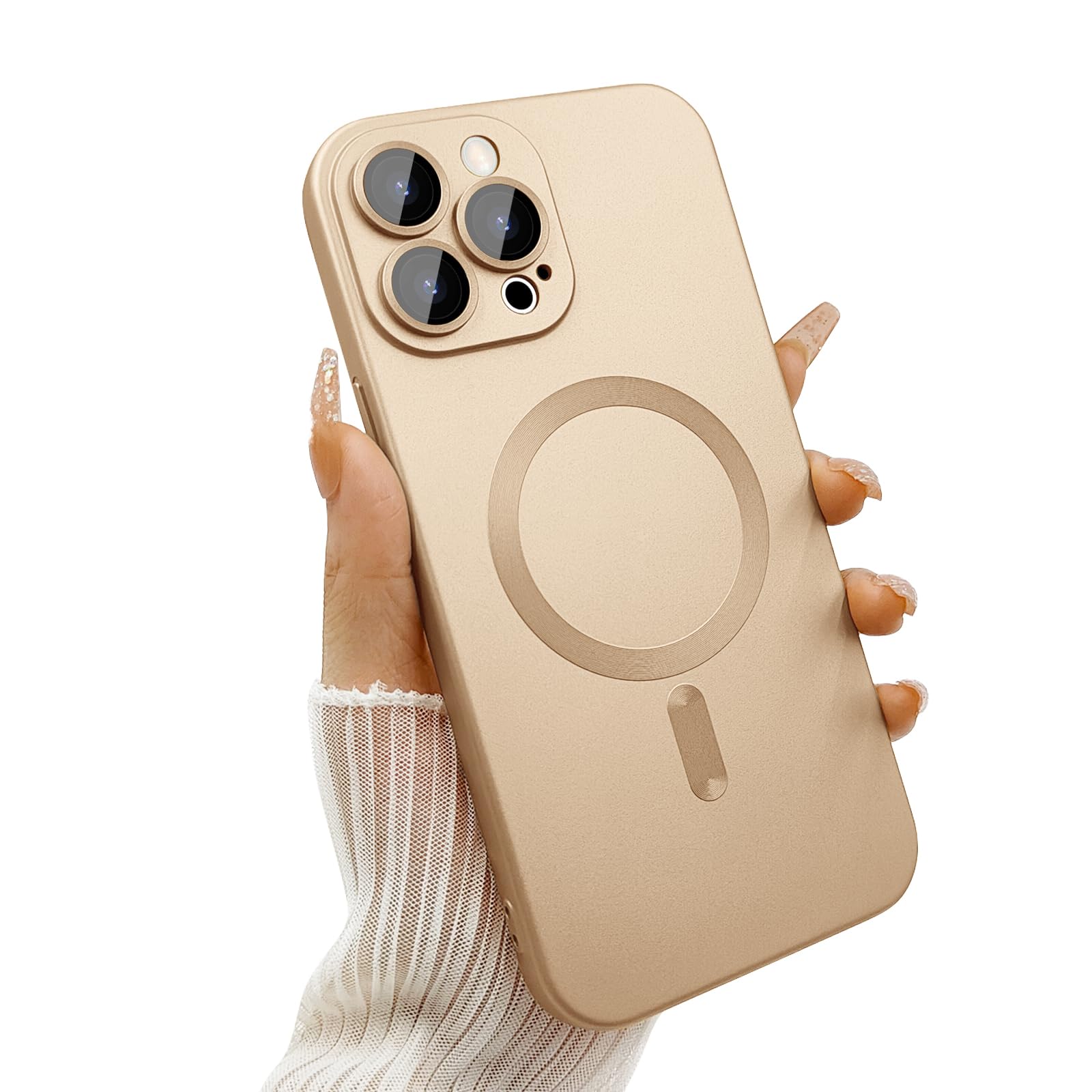 ankofave Magnetic Case for iPhone 12 Pro Max for Women, Matte Luxury Soft Metallic Luster Design with Camera Lens Protector, Compatible with Magsafe Case for iPhone 12 Pro Max 6.7"-Pale Gold