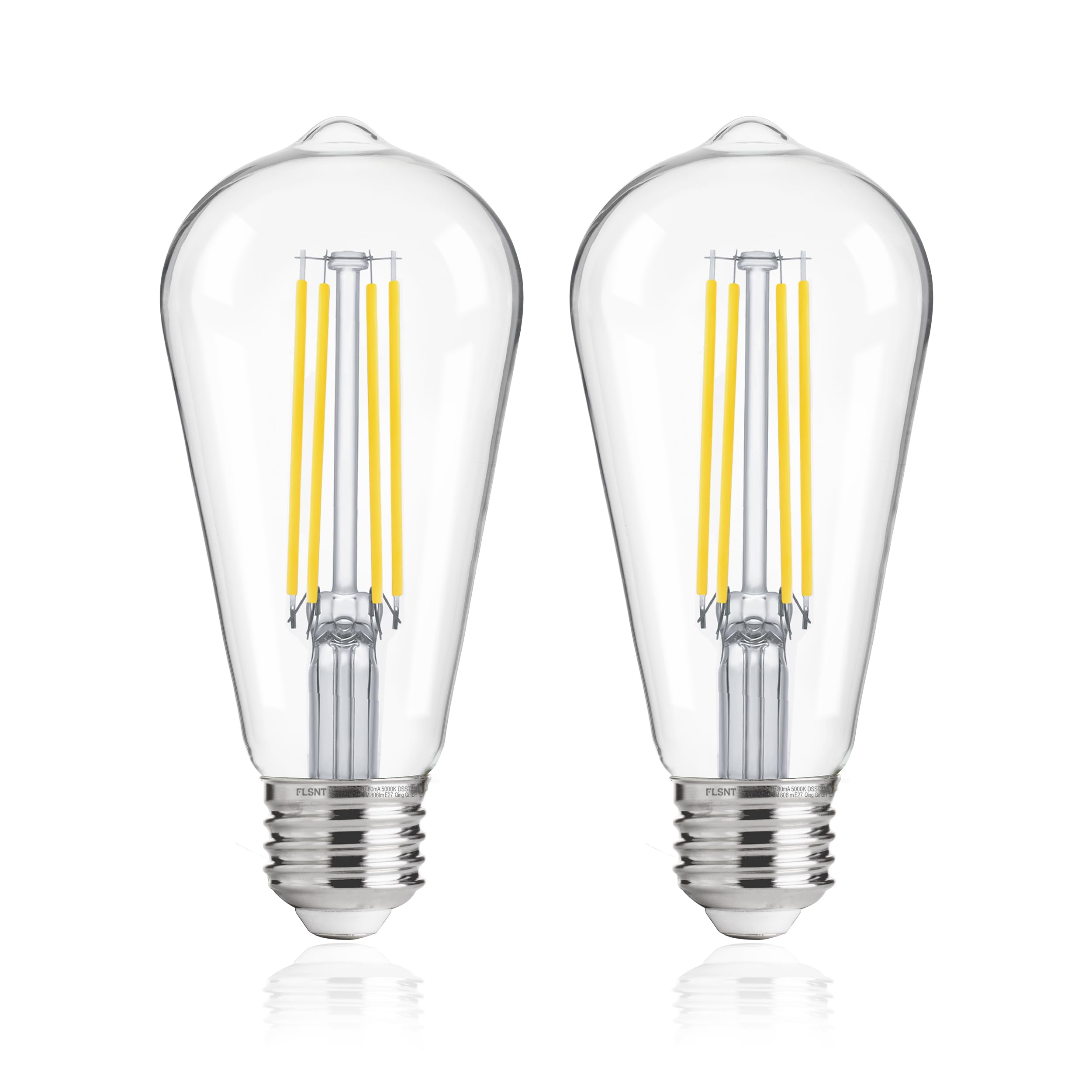 FLSNT Outdoor Light Sensor Dusk to Dawn Light Bulbs 60W Equivalent, 7W ST64 LED Edison Screw Bulb, Automatic On/Off, 5000K Daylight White 806LM, Security Bulbs for Garage, Backyard, Balcony, Pack of 2